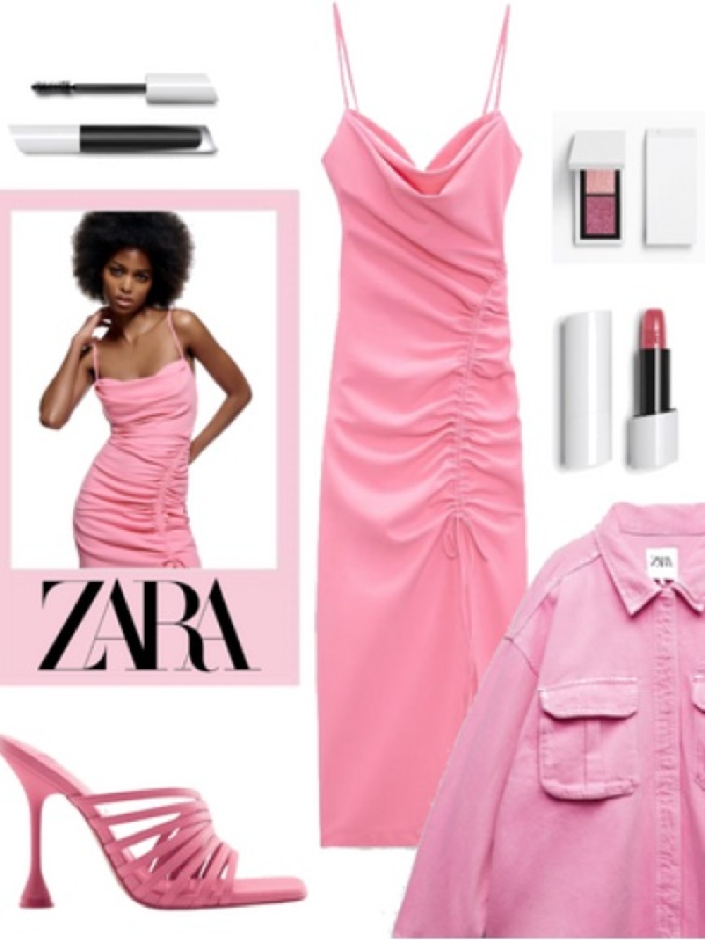 Zara Hot Pink Spaghetti-Strap Slip Dress
